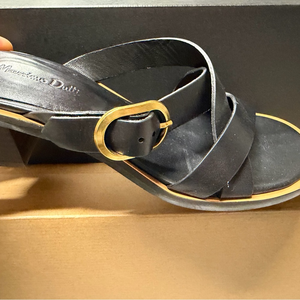 Massimo Dutti Black Sandals with Gold Buckle